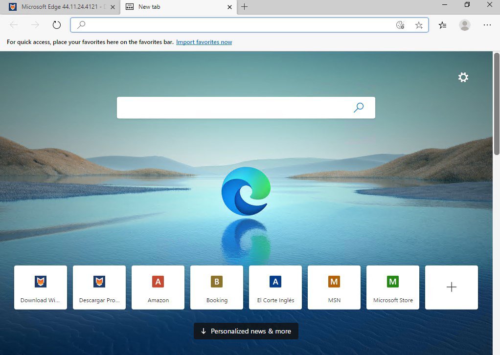 Microsoft Edge browser new tab interface